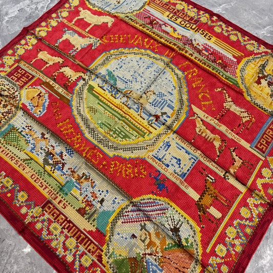 エルメス カレ90 「Les Chevaux de France」 シルクスカーフ【中古】