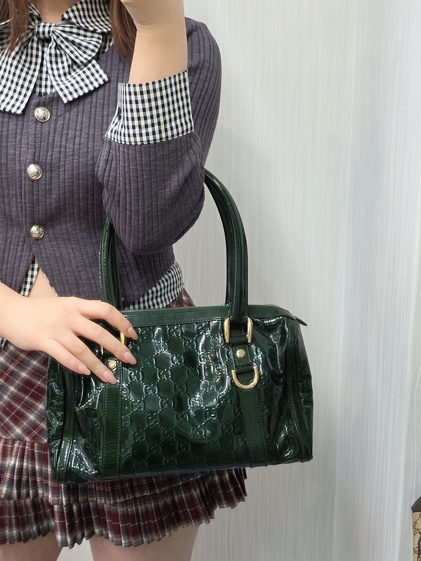 Gucci 深绿色漆皮 Microguccissima 手提包(二手)