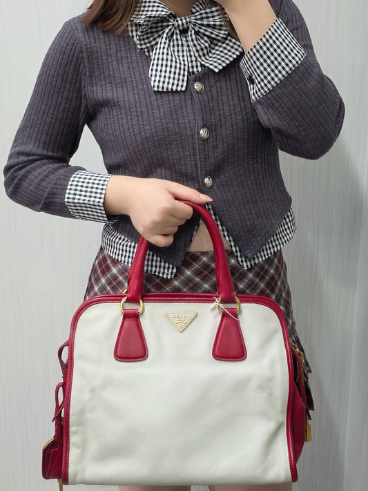 Prada Canvas Bauletto Bag (Pre-owned)
