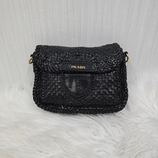 Prada Madras Woven Leather Flap Bag (Pre-owned)