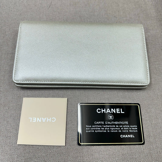 CHANEL Long Wallet Caviar Leather Silver Hardware (Pre-Owned)
