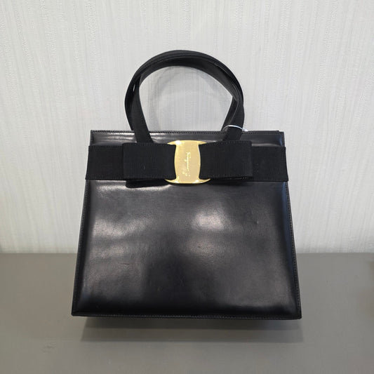 Salvatore Ferragamo Vara Bow Top Handle Bag Black (Pre-owned)