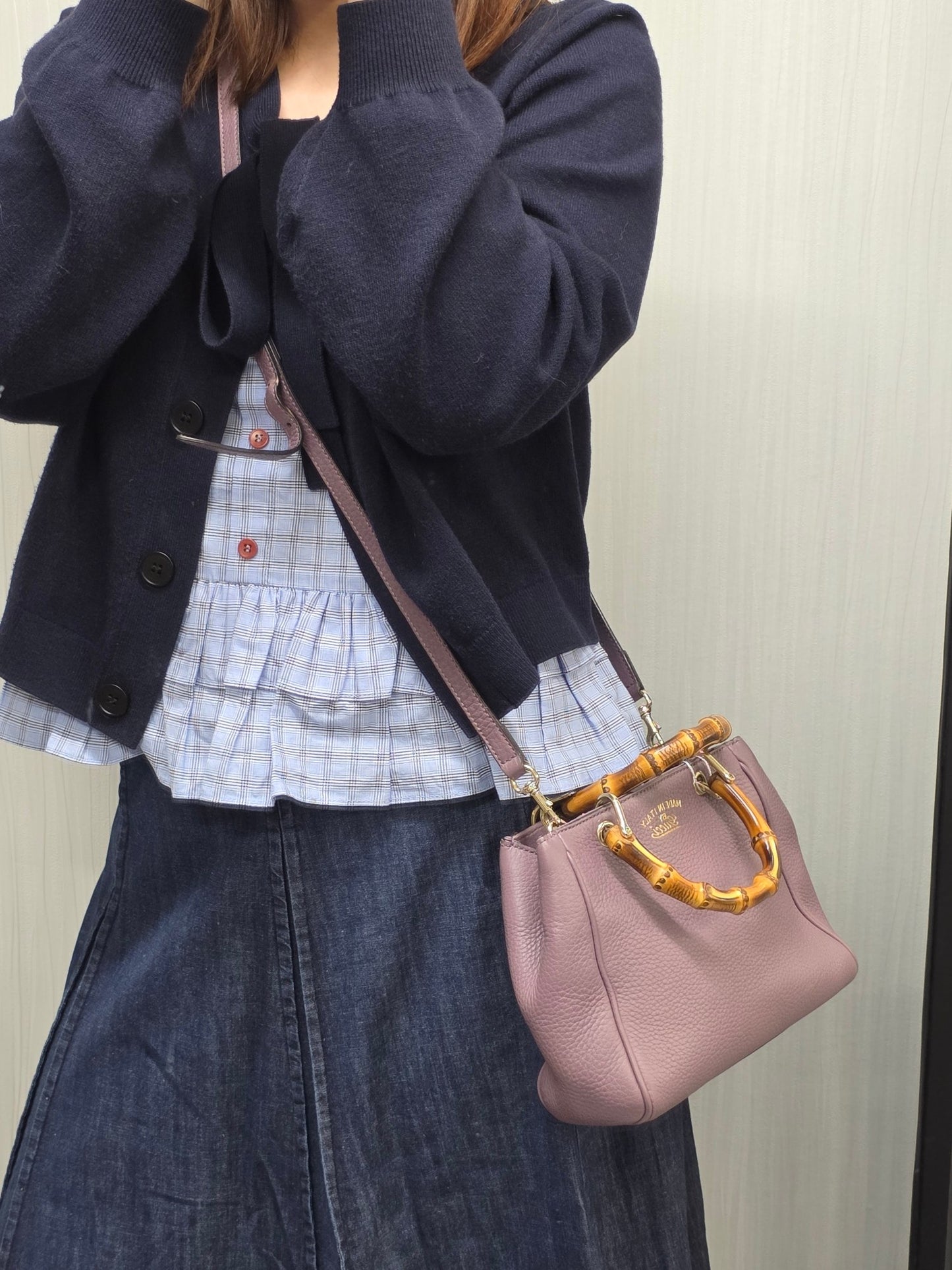 Gucci Bamboo Handle Pebbled Leather Top Handle Bag (Pre-Owned)