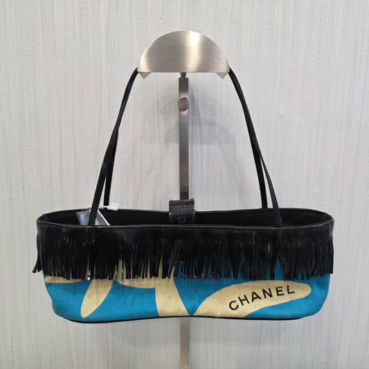Chanel Fringe Canvas Shoulder Bag Blue (Pre-Owned)