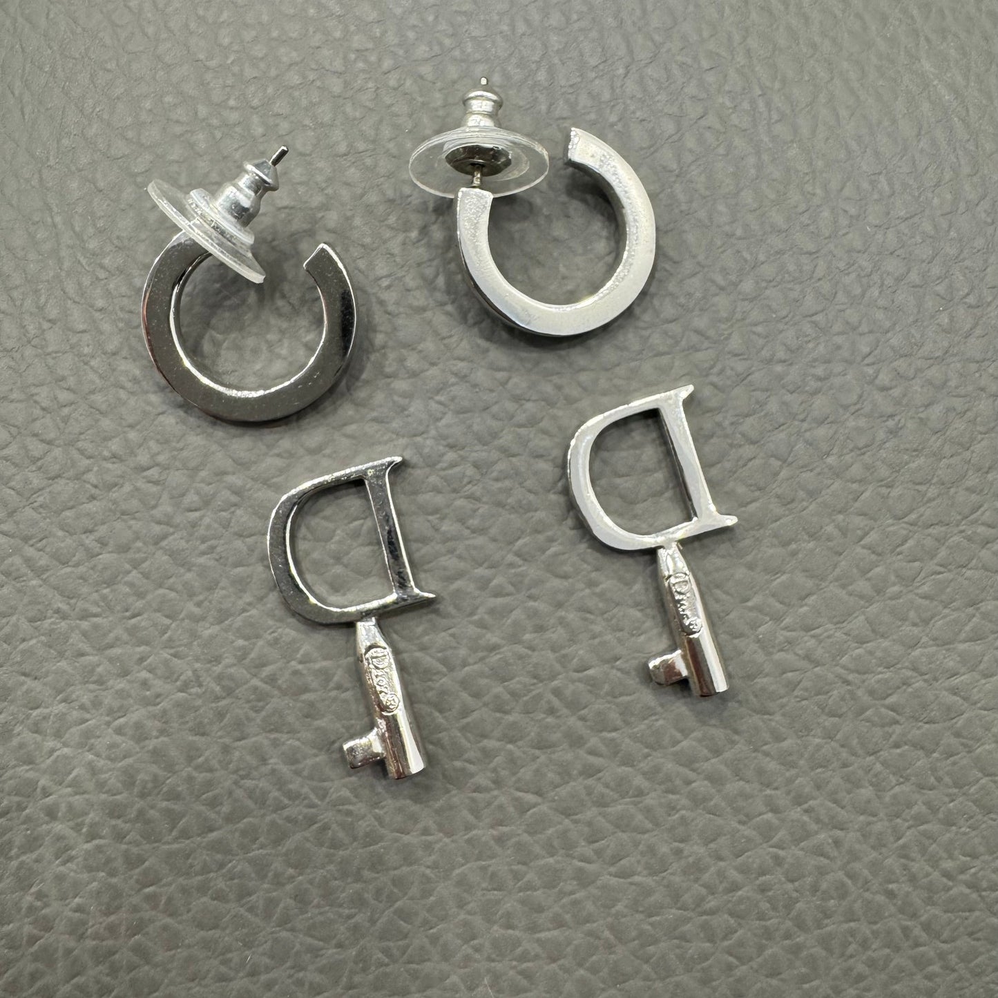 Christian Dior CD Logo Hoop Drop Earrings Silver (Pre-Owned)