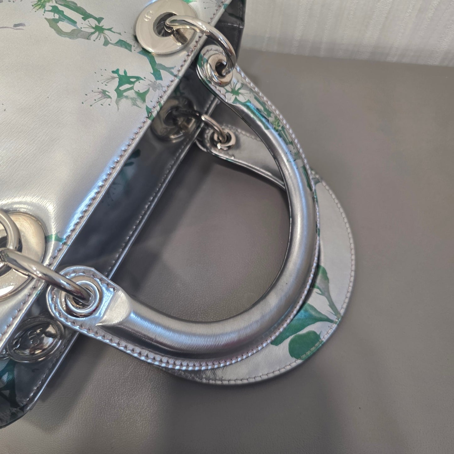 DIOR Lady Dior Floral Metallic Leather Silver (Pre-Owned)