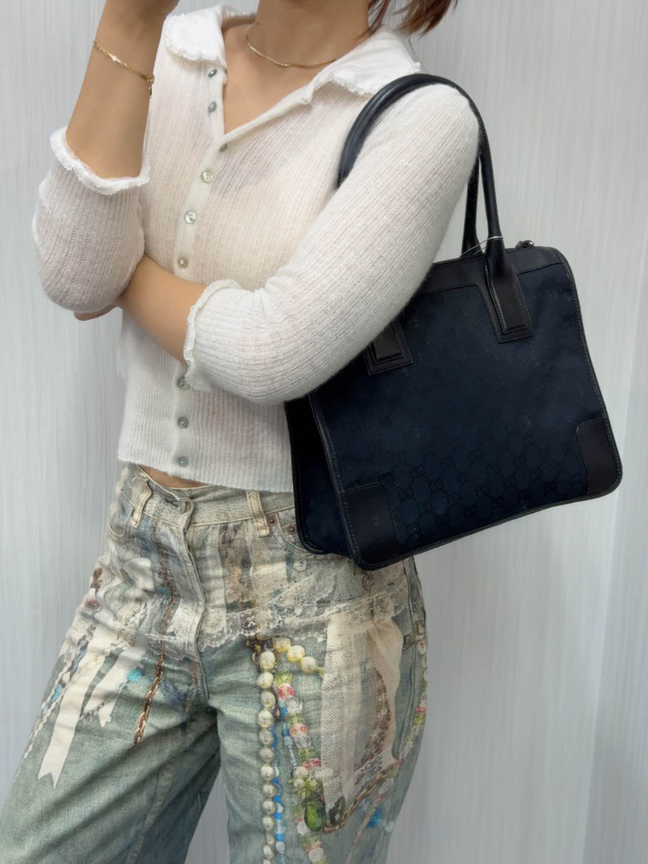 Gucci GG Canvas Tote Bag Black (Pre-Owned)