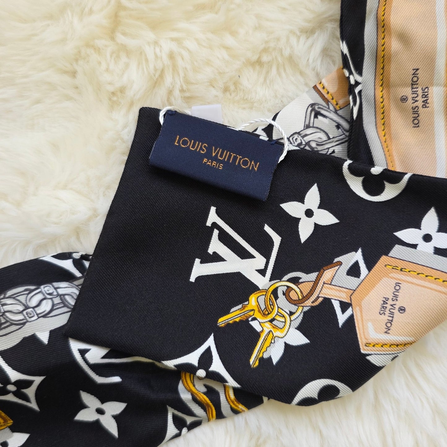 Louis Vuitton Monogram Silk Bandeau Scarf Black Multicolor (Pre-Owned)