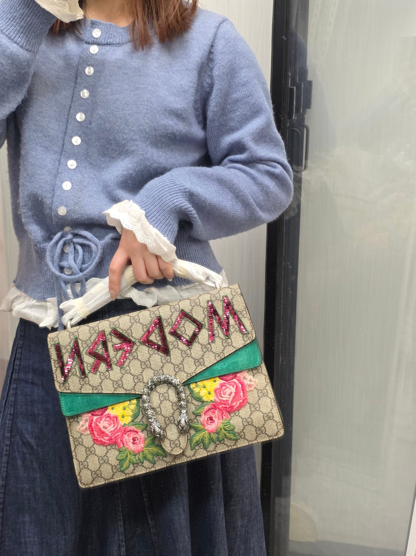 Gucci Dionysus GG Supreme “Modern” Sequin Embroidered Shoulder Bag (Pre-Owned)