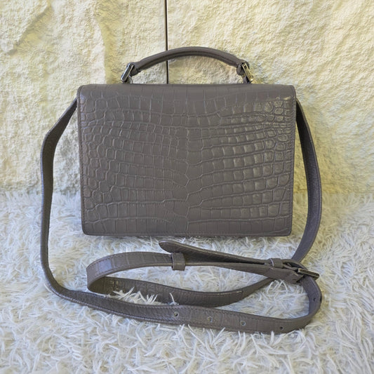 Saint Laurent Bellechasse Croc-Embossed Leather Top Handle Bag Grey (Pre-Owned)