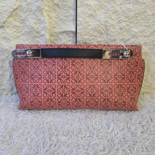 Loewe Anagram Print Leather Clutch Shoulder Bag Pink (Pre-Owned)