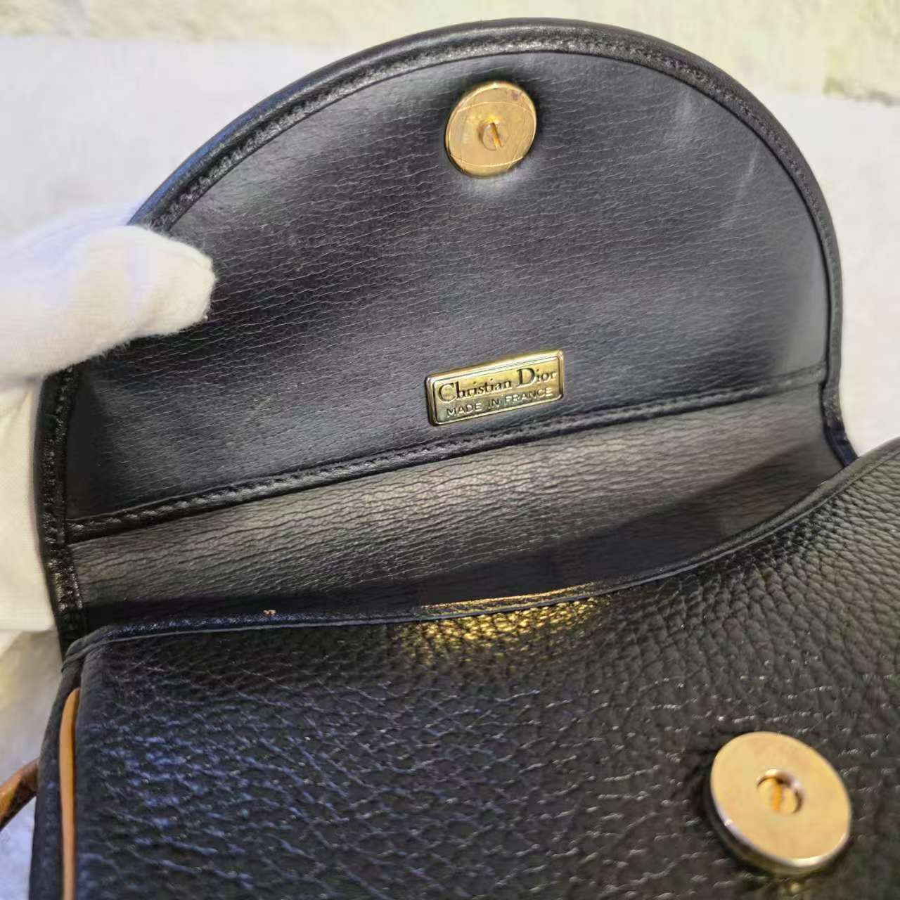 Christian Dior Vintage CD Logo Leather Flap Shoulder Bag Black Brown (Pre-Owned)