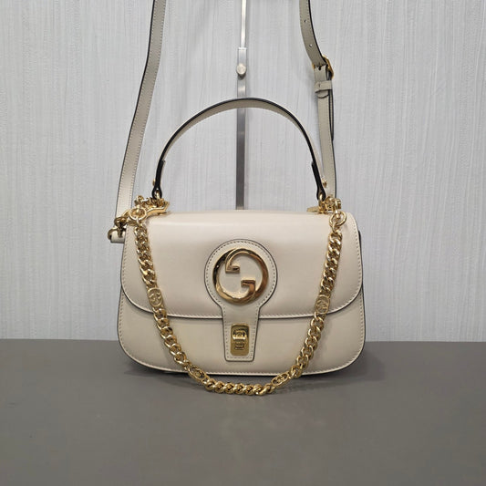 Gucci Blondie Small Leather Top Handle Shoulder Bag Ivory (Pre-Owned)