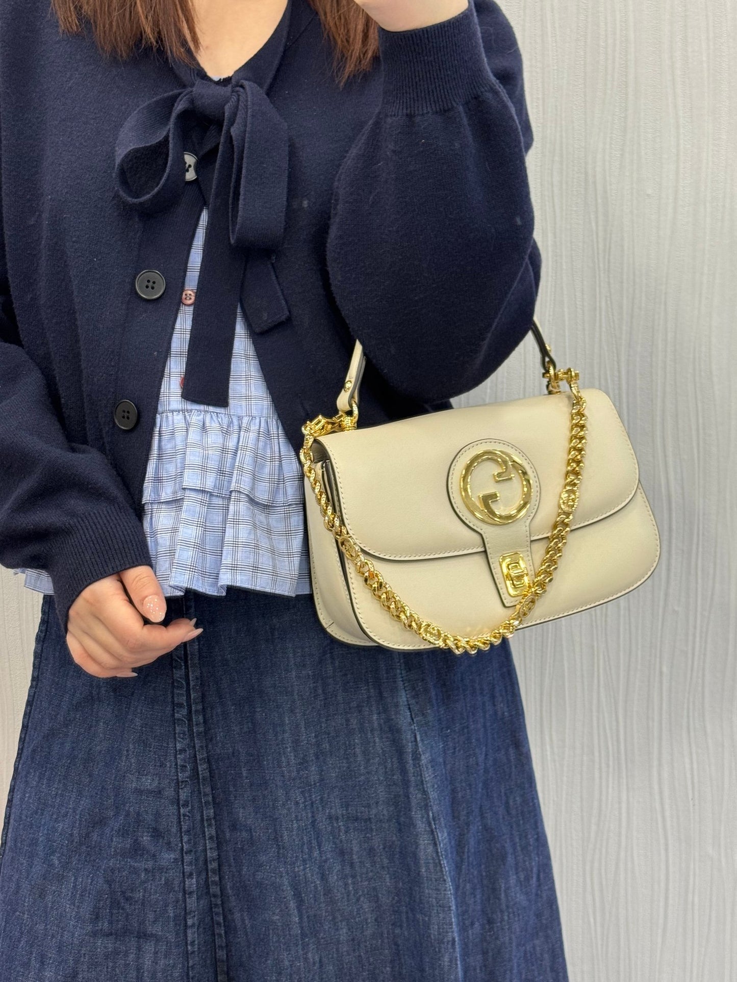 Gucci Blondie Small Leather Top Handle Shoulder Bag Ivory (Pre-Owned)