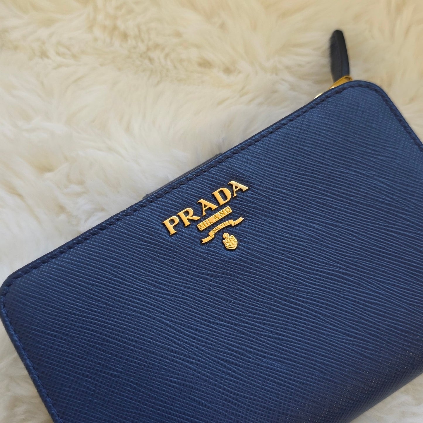 Prada Saffiano Leather Zip Around Wallet Navy (Pre-Owned)