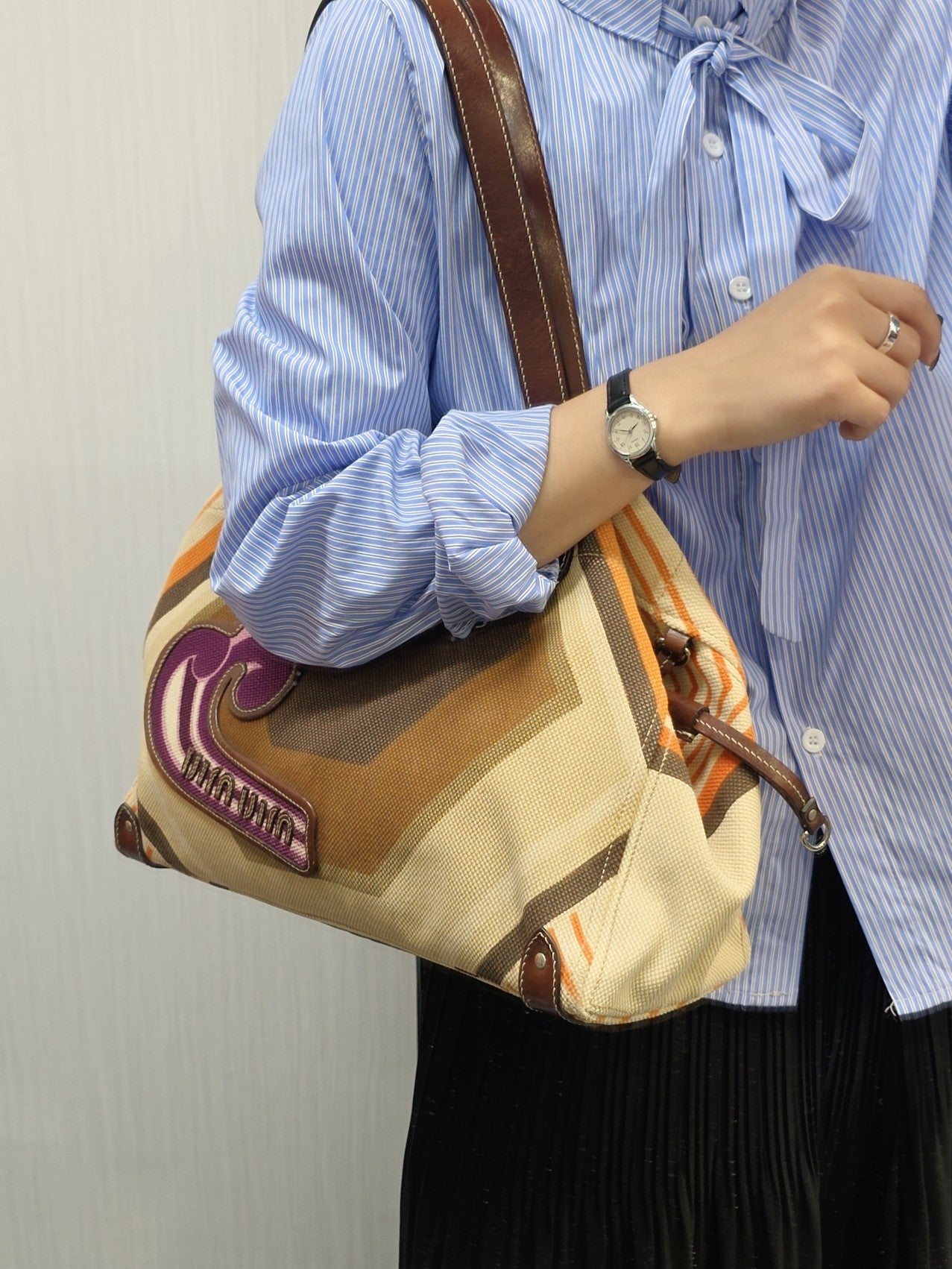 Miu Miu Geometric Pattern Canvas Tote Bag (Pre-Owned)