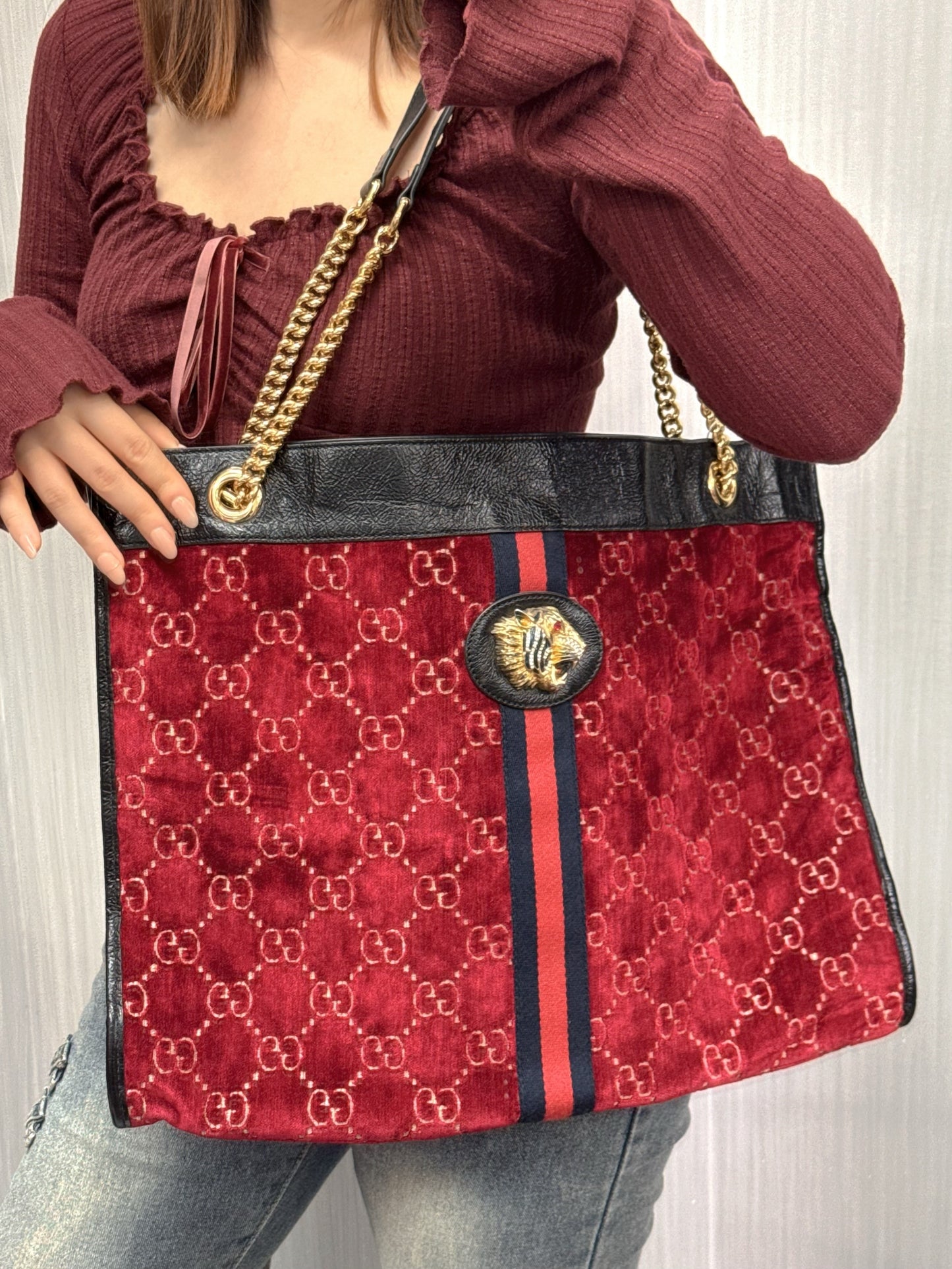 Gucci Rajah GG Velvet Tote Bag (Pre-Owned)