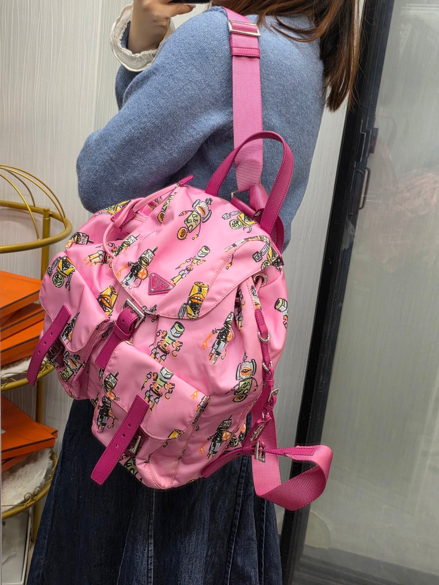 Prada Robot Print Nylon Backpack Pink (Pre-Owned)