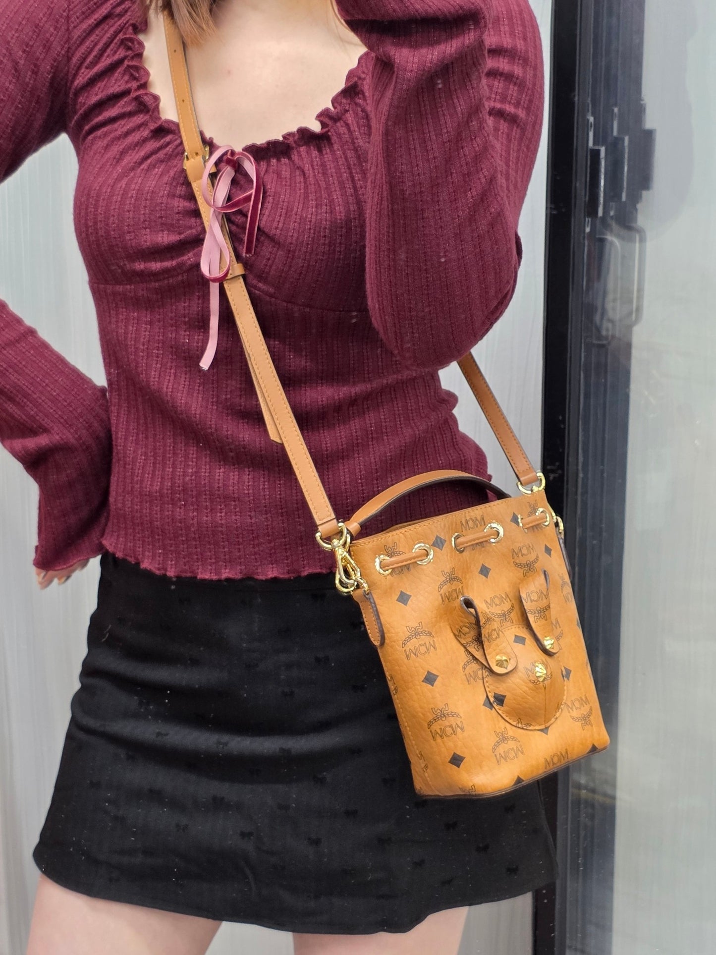 MCM Visetos Mini Drawstring Bucket Bag (Pre-Owned)