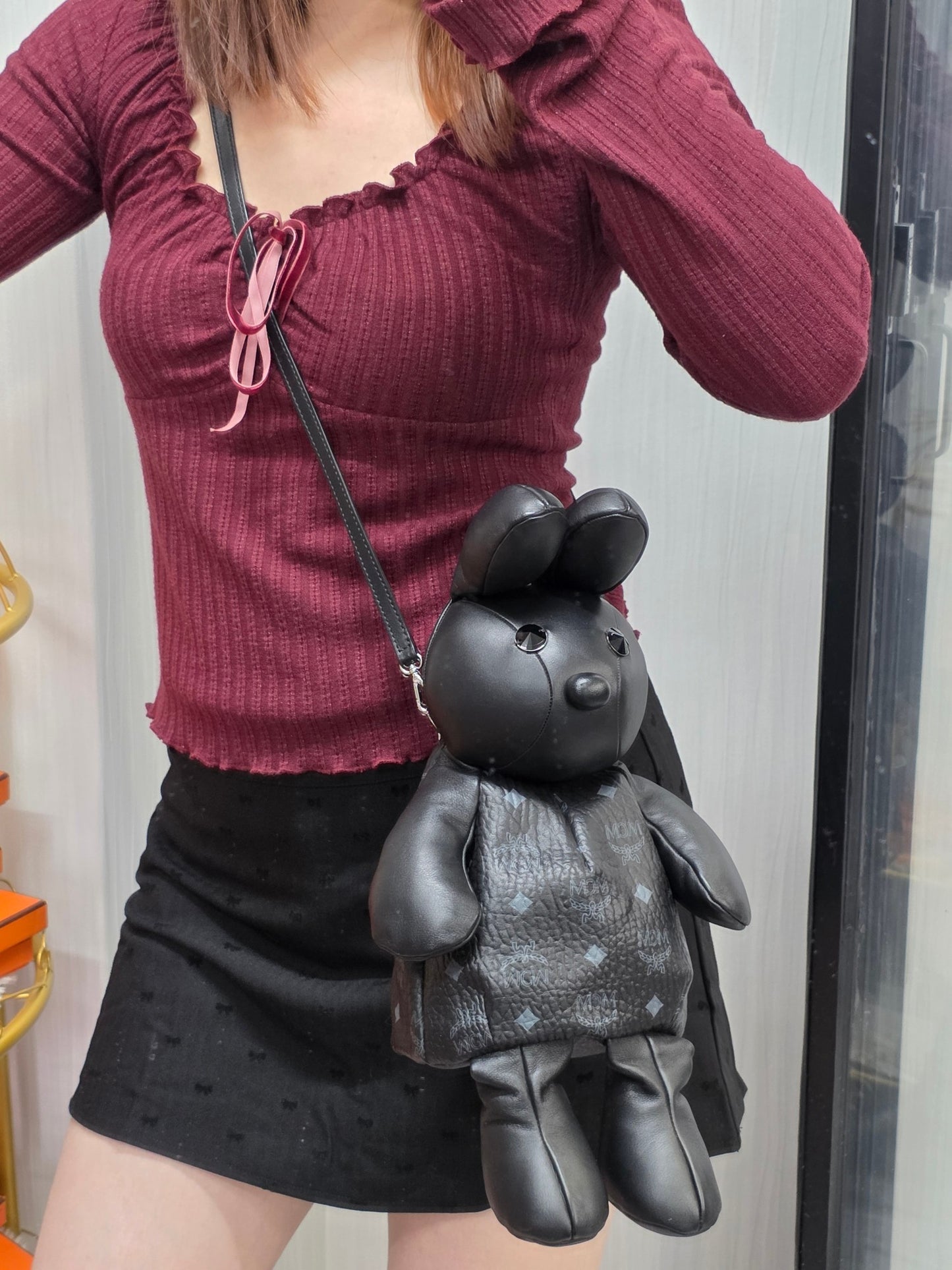 MCM Rabbit Doll Visetos Crossbody Bag Black (Pre-Owned)