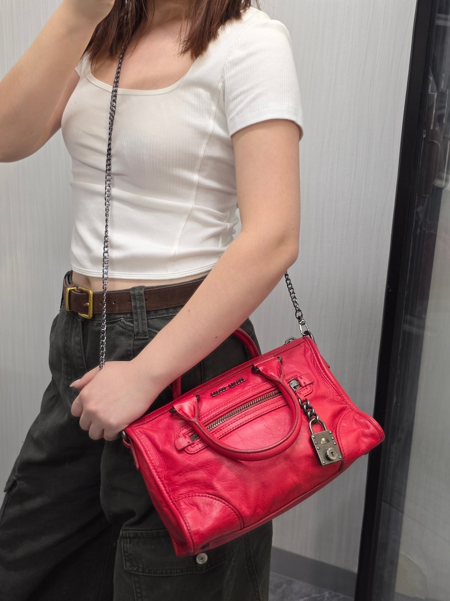 Miu Miu Vitello Lux Padlock Satchel (Pre-Owned)