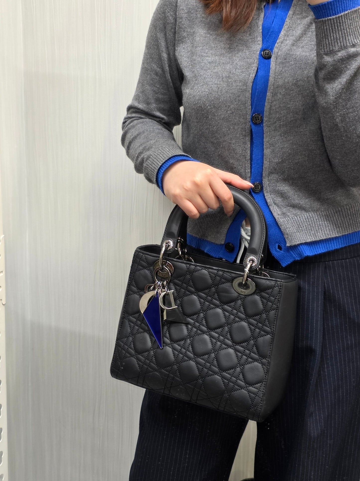 DIOR Lady Dior Medium Cannage Lambskin Black (Pre-Owned)