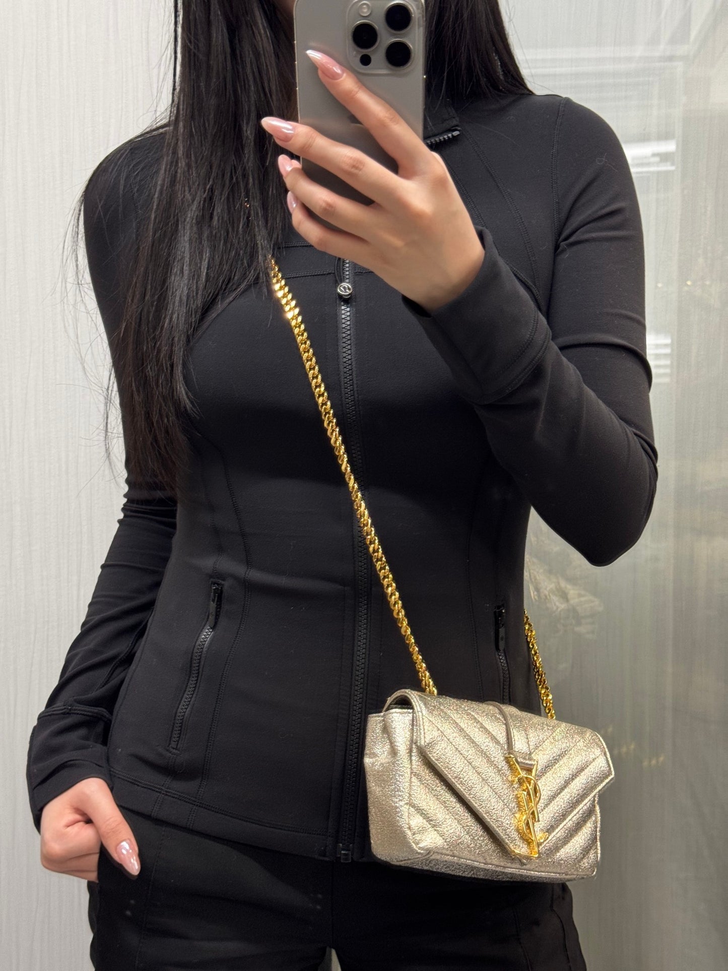 Saint Laurent Monogram Chevron Metallic Chain Shoulder Bag (Pre-Owned)