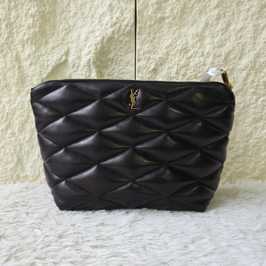 Saint Laurent Puffer Quilted Leather Pouch (Pre-Owned)