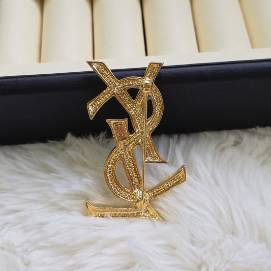Yves Saint Laurent Gold Logo Brooch (Pre-Owned)
