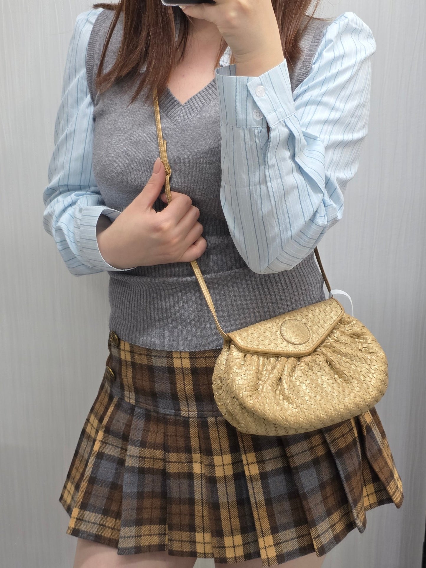 Fendi Metallic Woven Leather Mini Shoulder Bag (Pre-Owned)