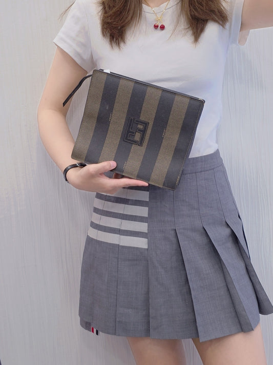 Fendi Pequin Stripe Canvas Shoulder Bag (Pre-Owned)