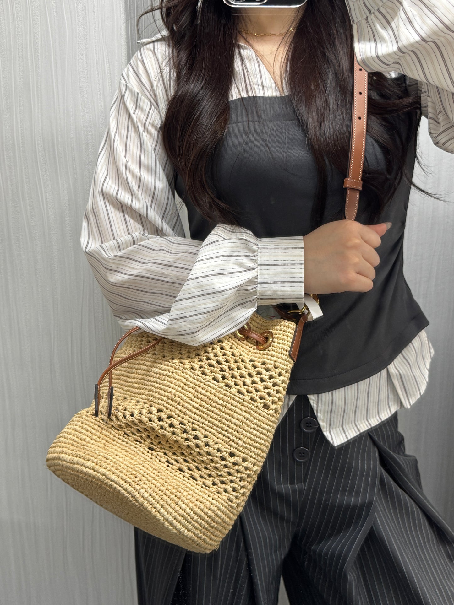 Celine Raffia Drawstring Bucket Bag (Pre-Owned)