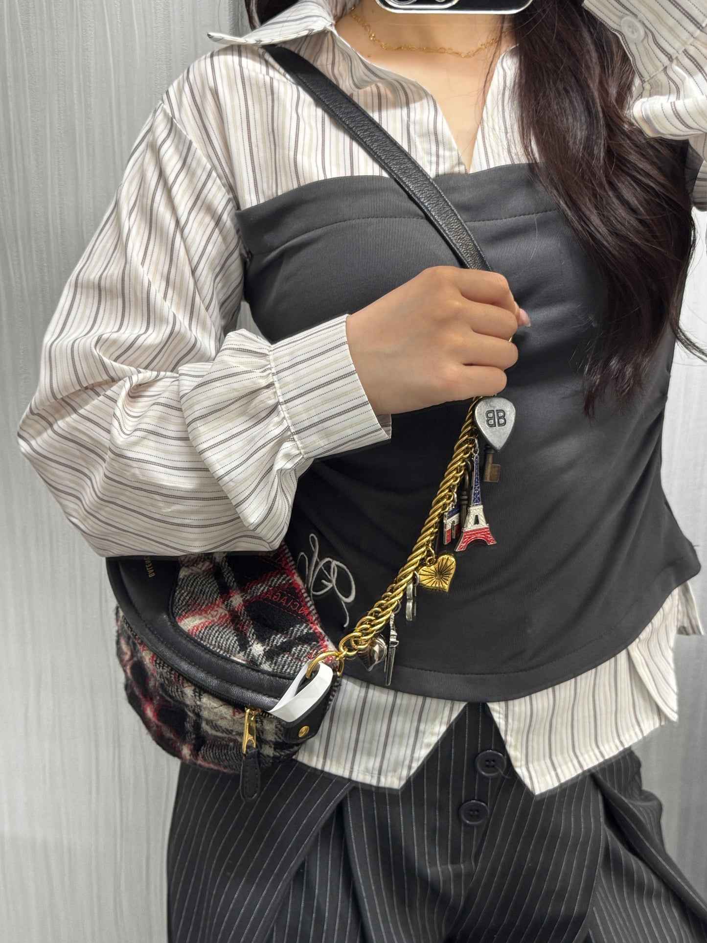 Balenciaga Plaid Logo Shoulder Bag (Pre-Owned)