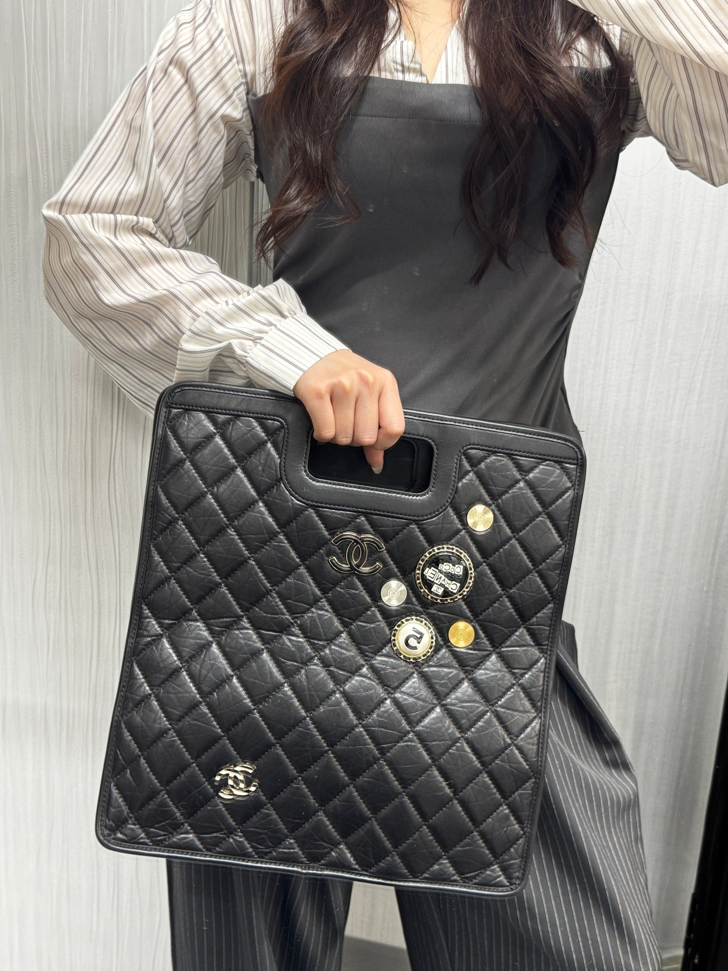 Chanel Black Quilted Leather Tote Bag with Chain Pouch (Pre-Owned)