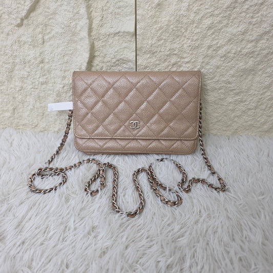 Chanel Beige Quilted Caviar Leather Wallet on Chain (Pre-Owned)