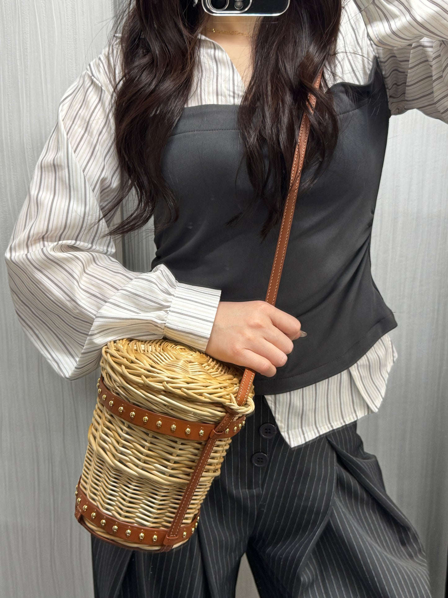 Celine Tan Wicker Basket Crossbody Bag (Pre-Owned)
