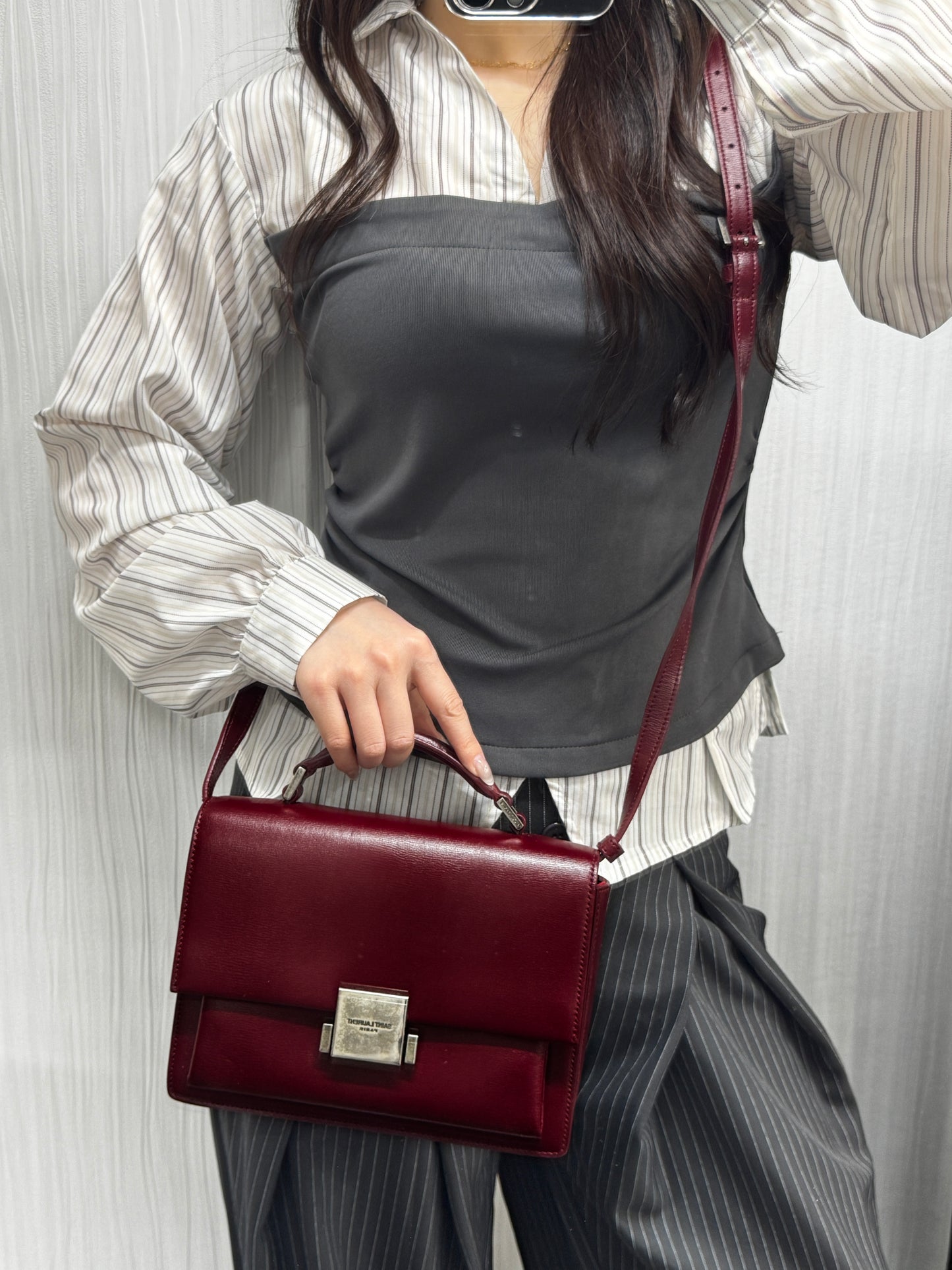 Saint Laurent Burgundy Leather Bellechasse Shoulder Bag (Pre-Owned)