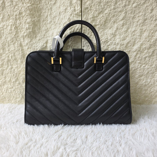 Saint Laurent Black Matelassé Leather Briefcase Bag (Pre-Owned)
