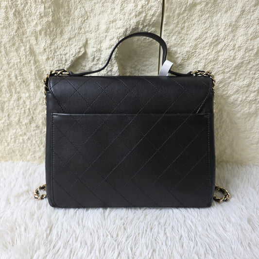 Chanel Black Quilted Leather Top Handle Chain Shoulder Bag (Pre-Owned)