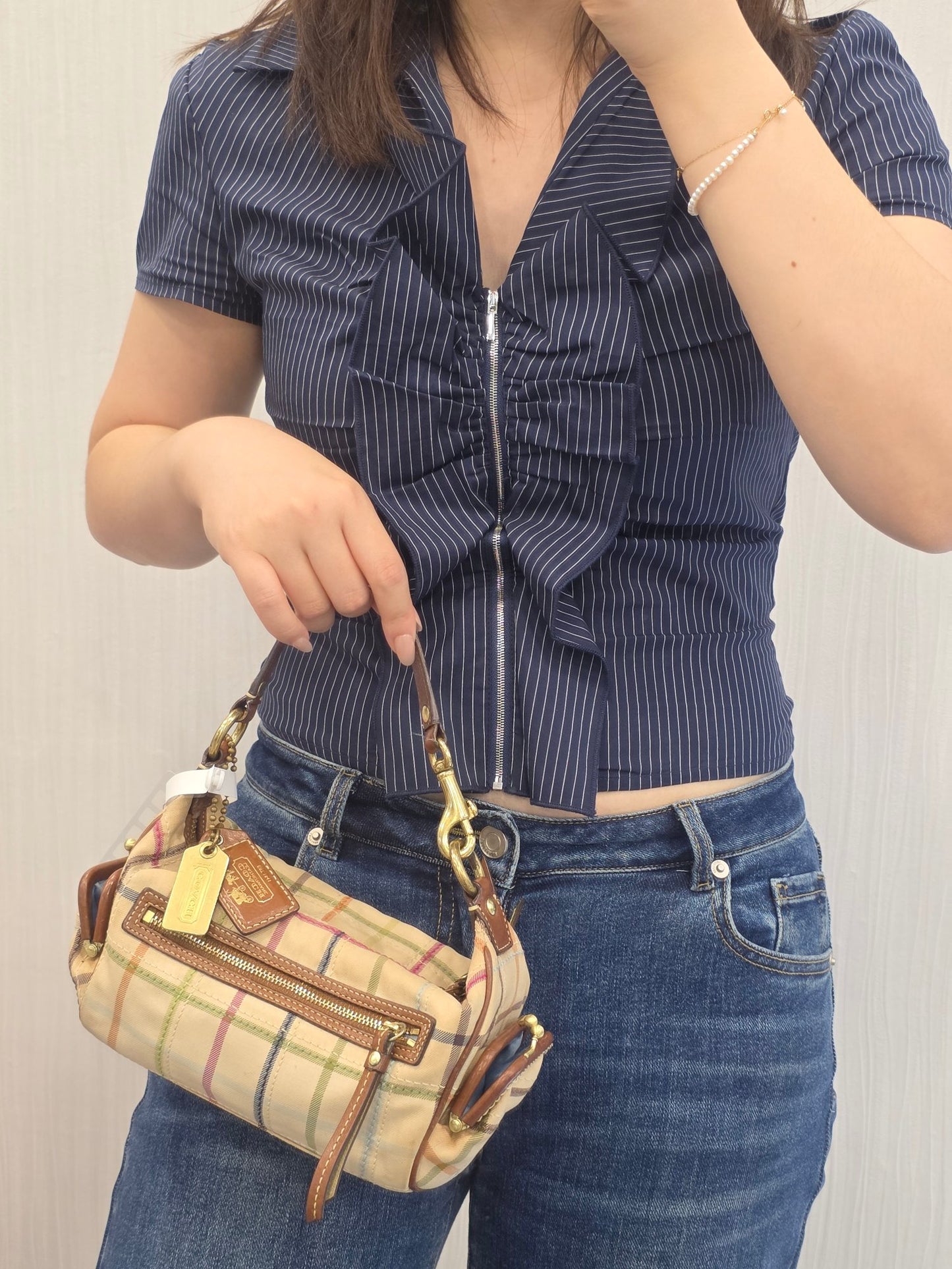 Coach Plaid Canvas Shoulder Bag (Pre-Owned)