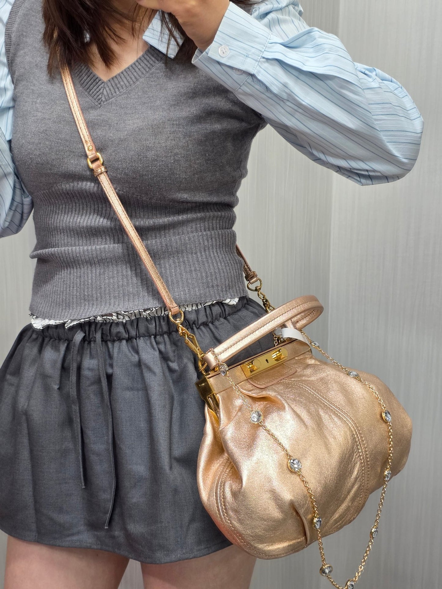 Miu Miu Metallic Leather Frame Top Handle Bag (Pre-Owned)