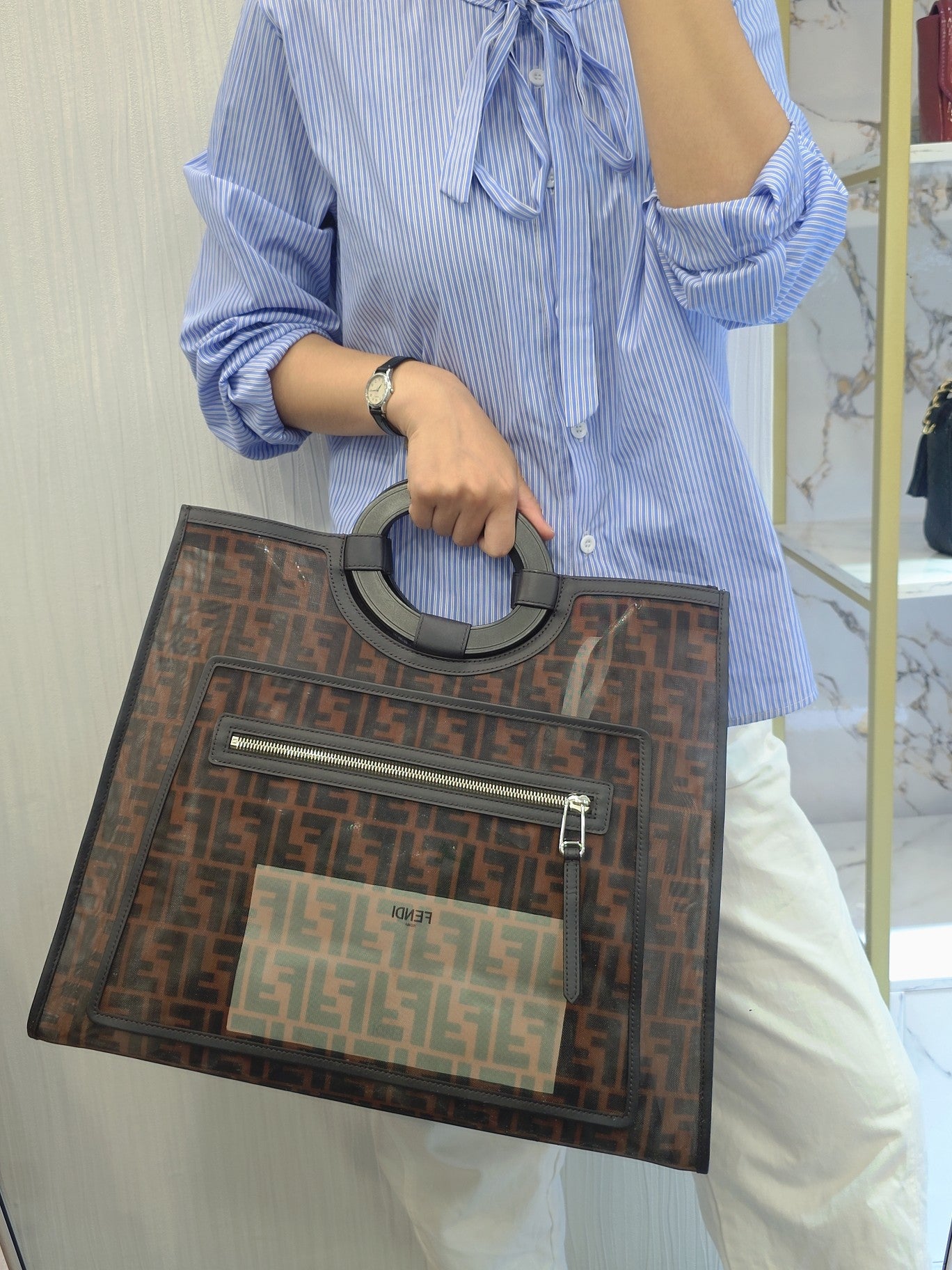 Fendi FF Mesh Runaway Shopper Tote Bag (Pre-Owned)