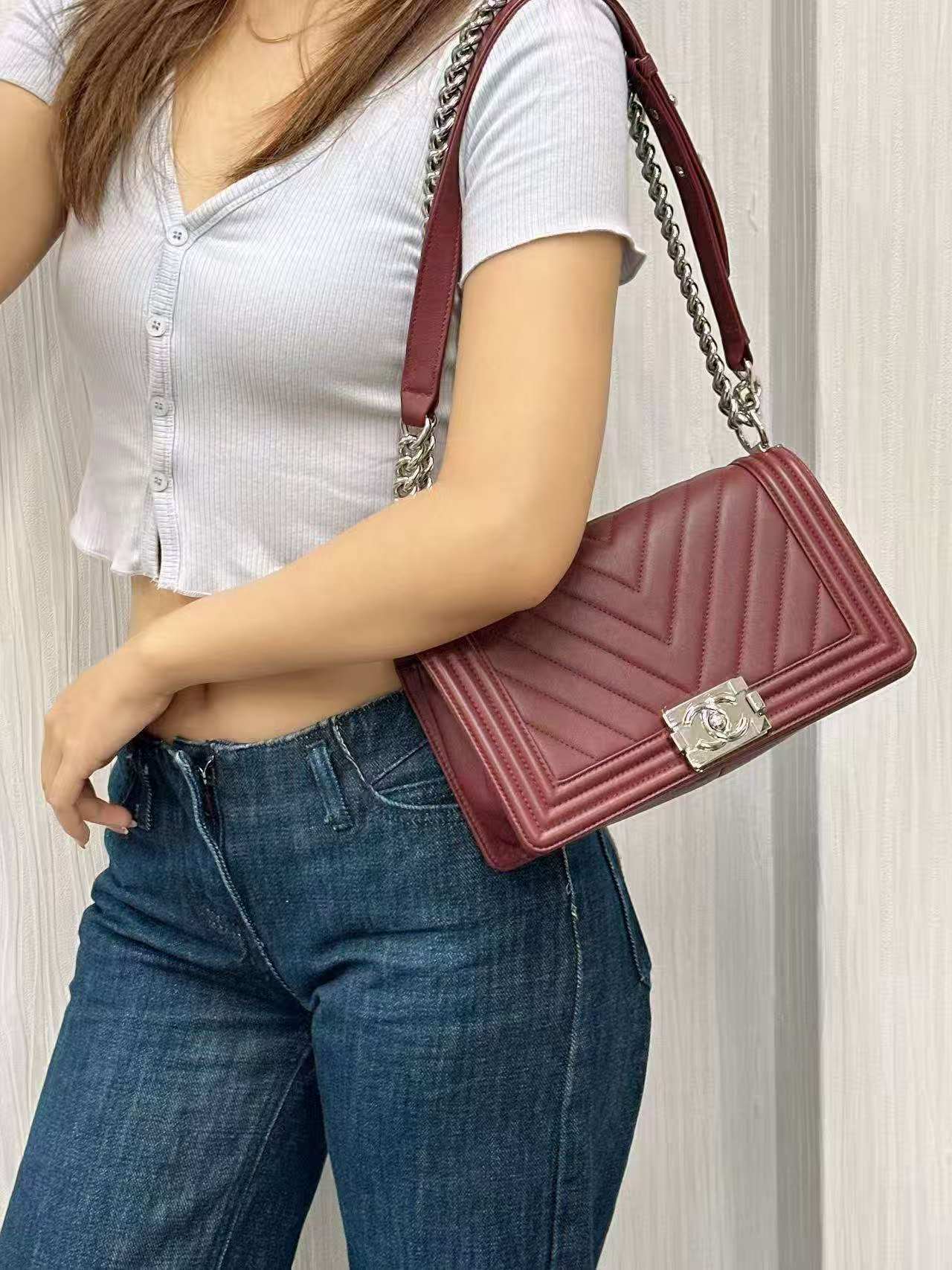 【中古】シャネル 22K ル・ボーイ チェーンバッグ