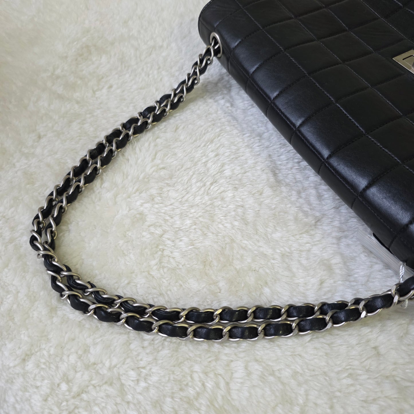 シャネル 2.55 ブラック ラムスキン チェーンショルダーバッグ【中古】