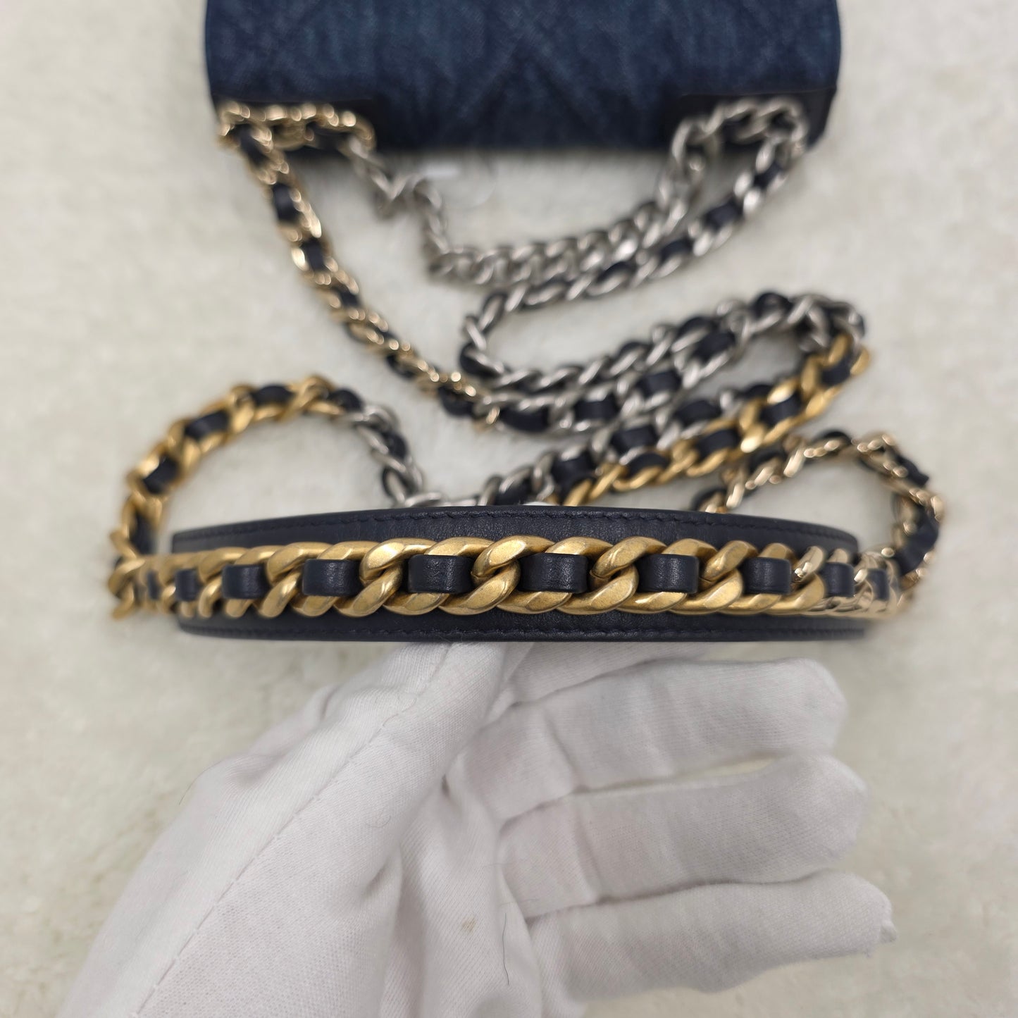 CHANEL 19 デニム チェーンウォレット ショルダーバッグ ココマーク ブルー【中古】