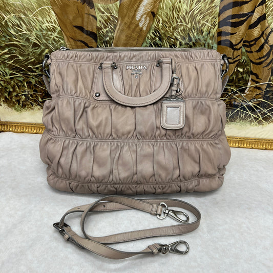 Prada Pleated Leather Crossbody Handbag