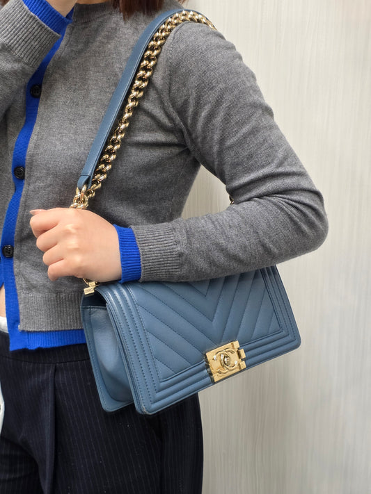 CHANEL ブルー ル・ボーイ バッグ ゴールド金具 【中古】