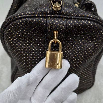 FENDI Selleria Leather Boston Handbag in Dark Brown [Pre-Owned]