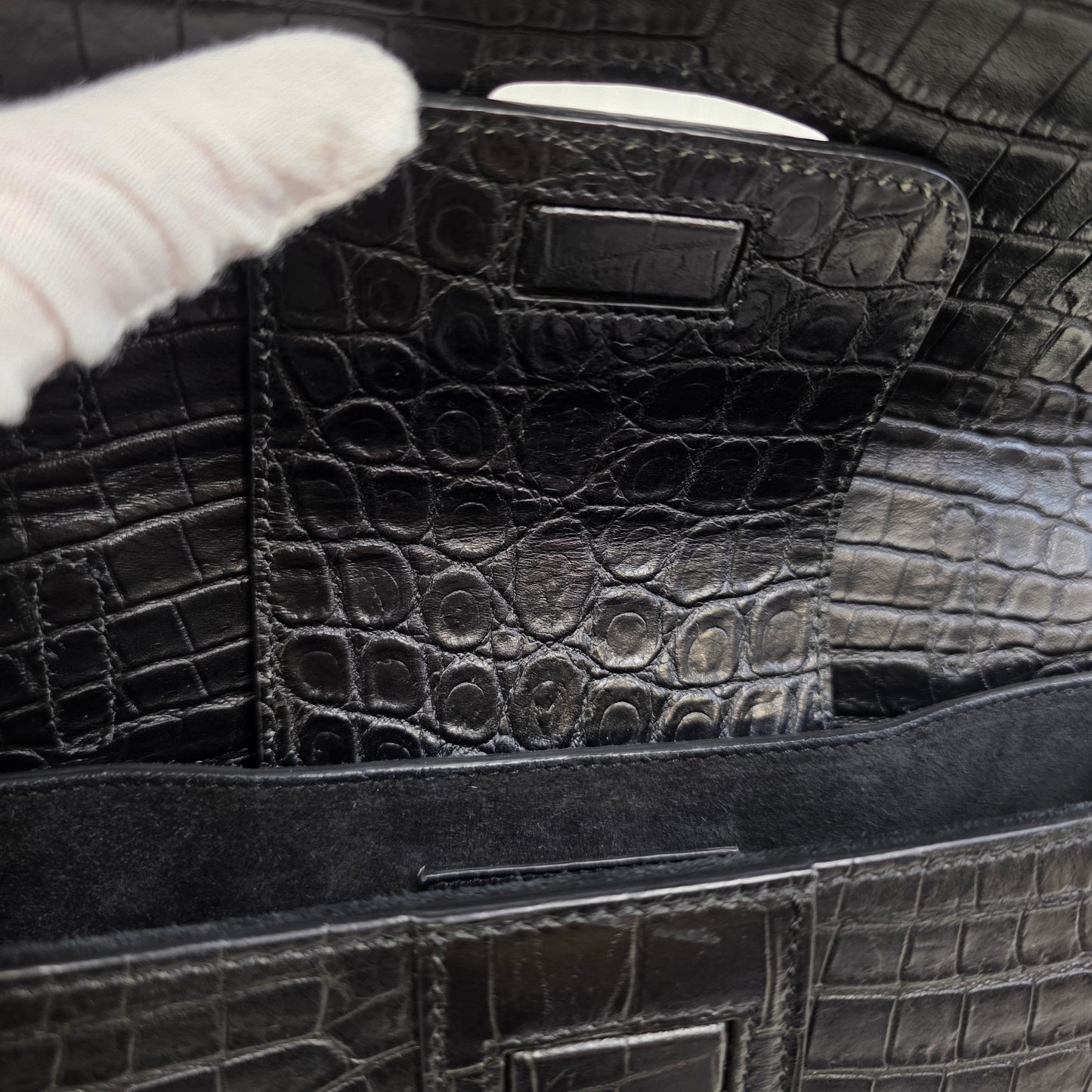 Yves Saint Laurent Black Croc Effect Leather Medium Charlotte Messenger Bag [Pre-Owned]