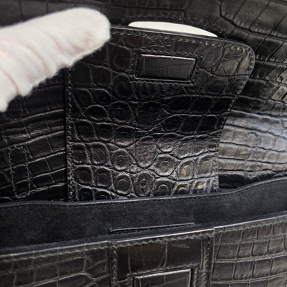 Yves Saint Laurent Black Croc Effect Leather Medium Charlotte Messenger Bag [Pre-Owned]